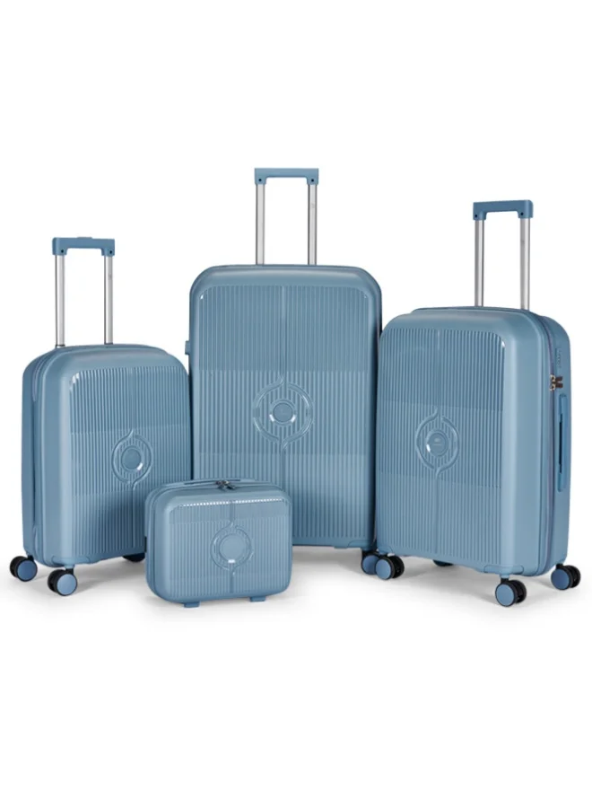 LIMRA Travel Bags 4-Piece Hard Shell Luggage Set Durable Polypropylene Suitcases with Spinner Wheels Blue